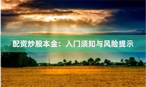 配资炒股本金:入门须知与风险提示
